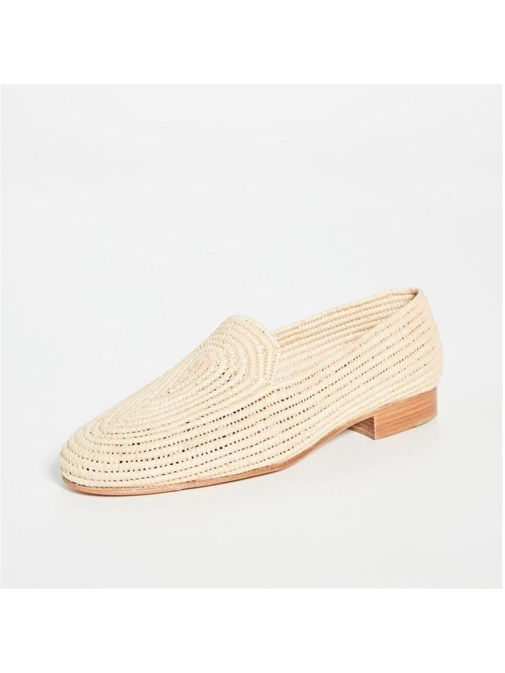 Carrie Forbes Womens Atlas Beige Leather Lined Slip-On Raffia Loafers - NWT - Picture 2 of 11